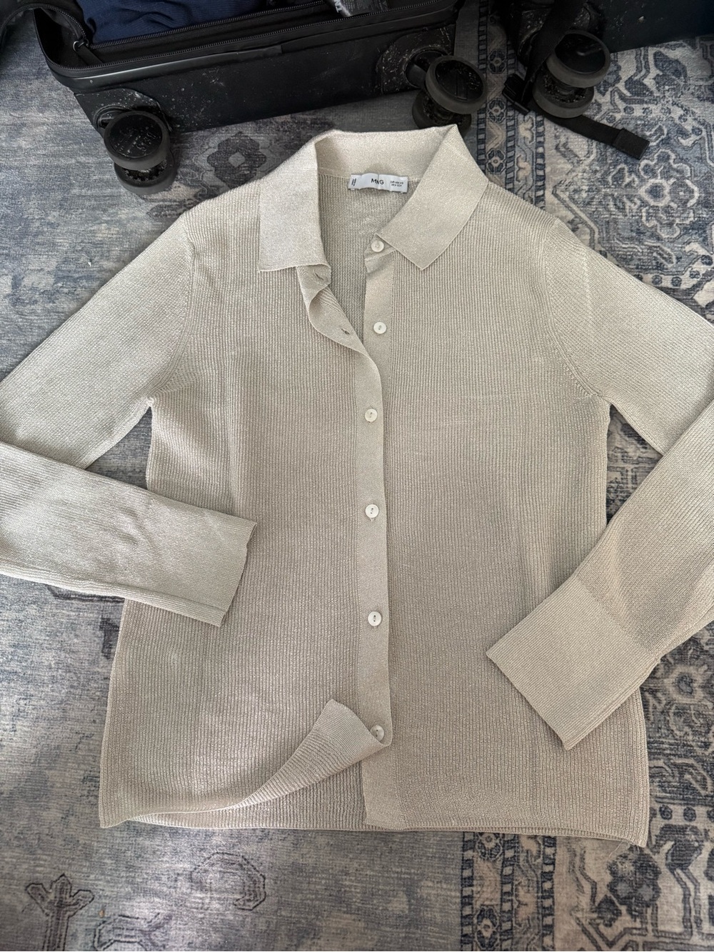 Mango Silver Button-Front Knit Shirt